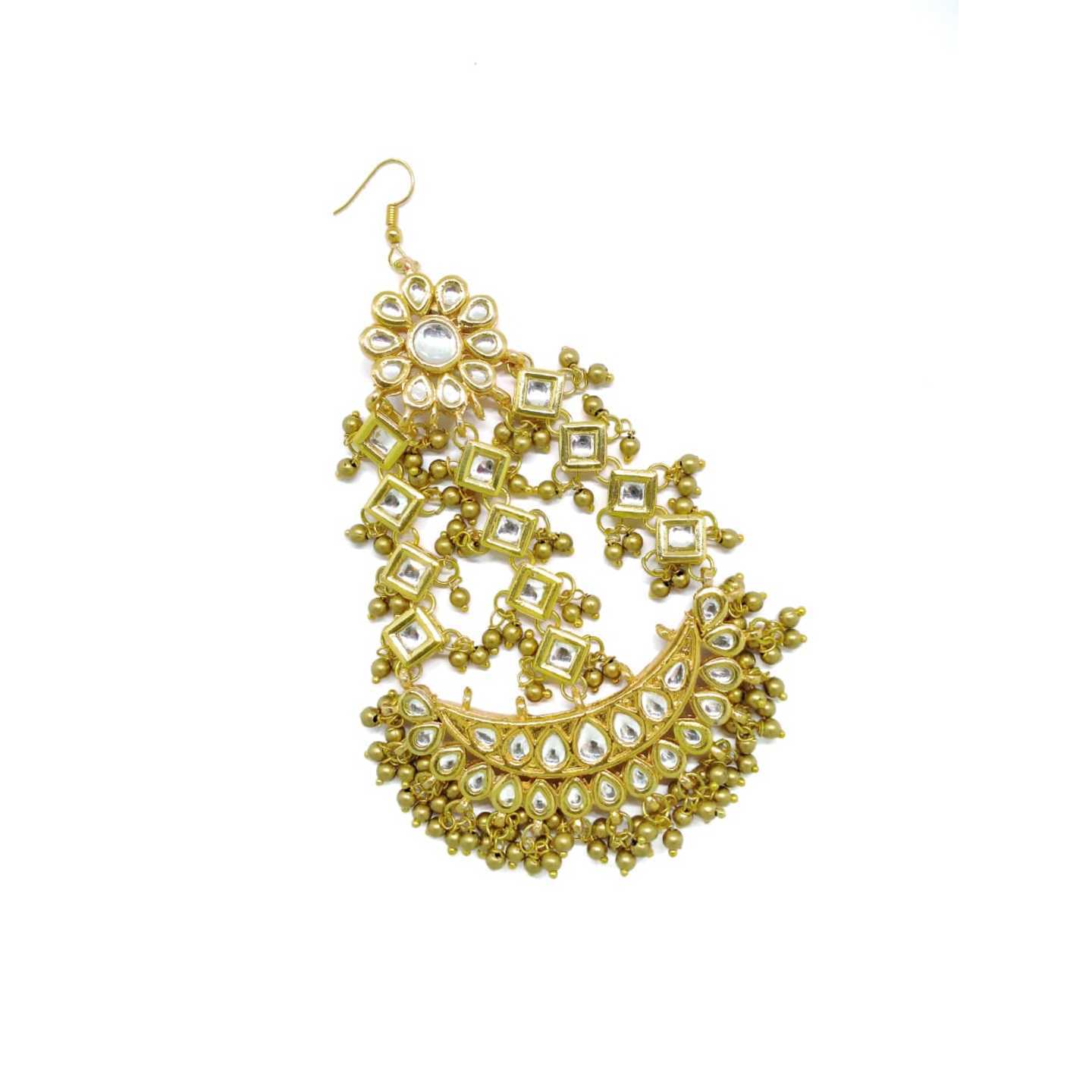 Gold Tone Kundan Jhumar Passa Pearls