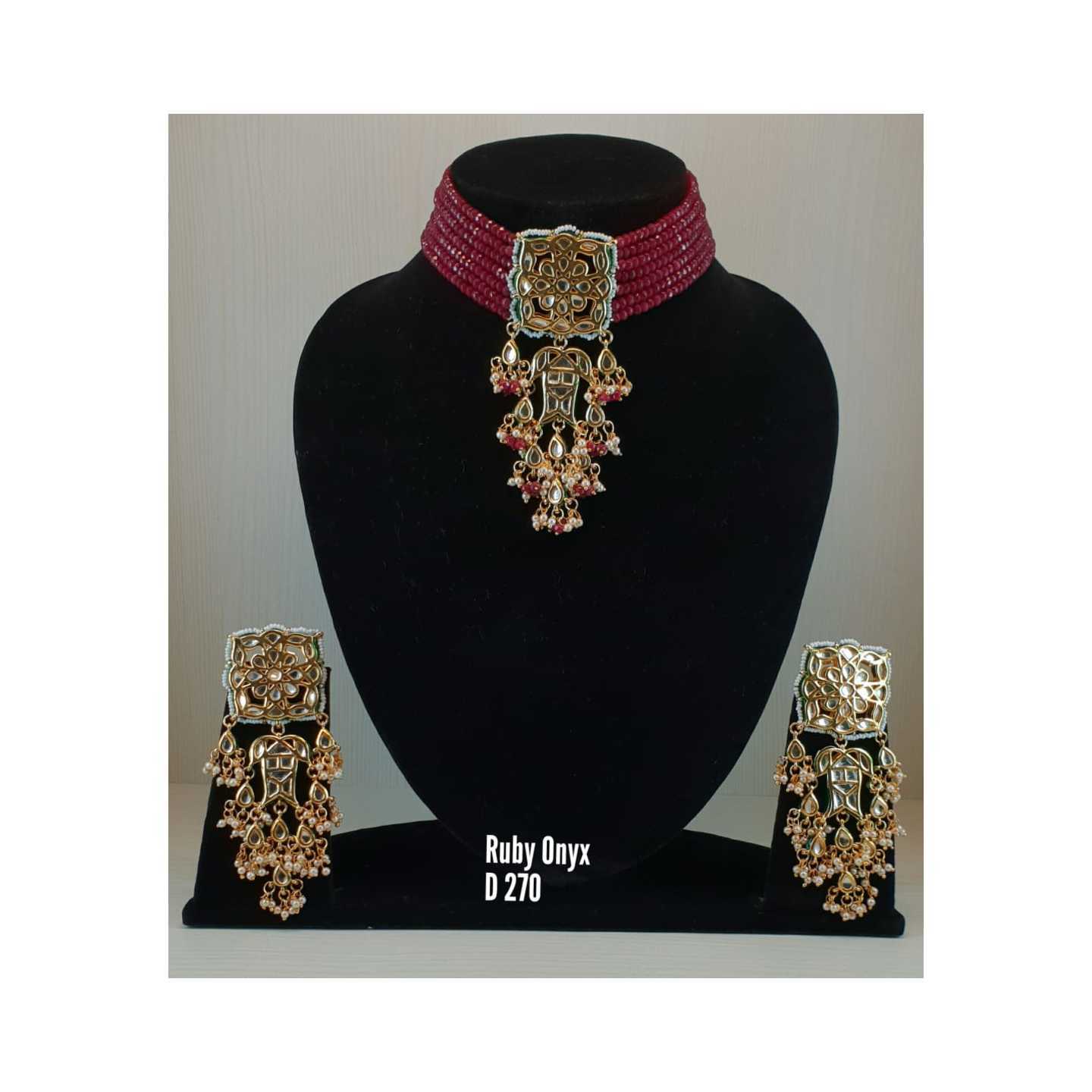 Kundan Choker With Earring Ruby Onyx Neckline