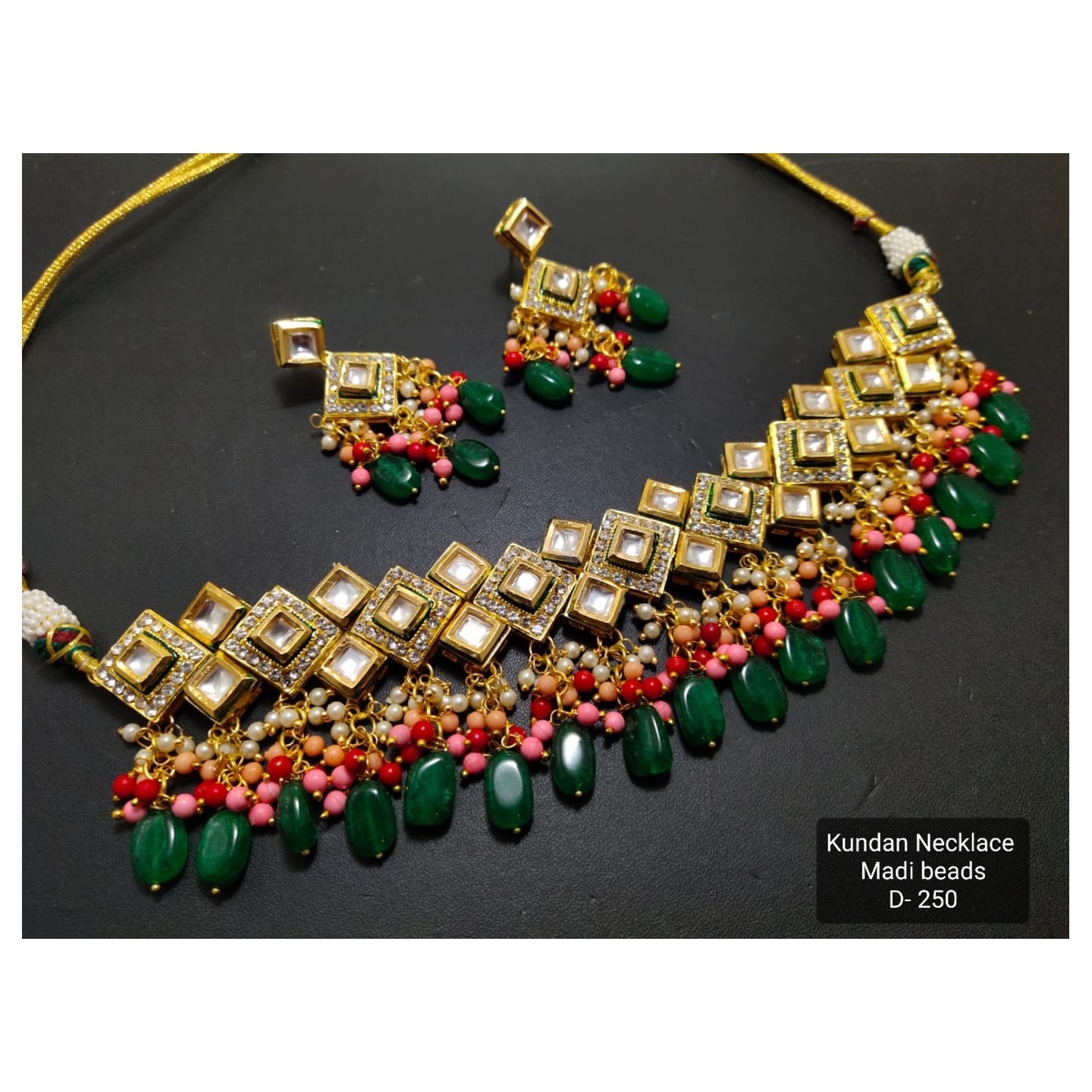 Emerald Green Only Square Kundan Necklace Set