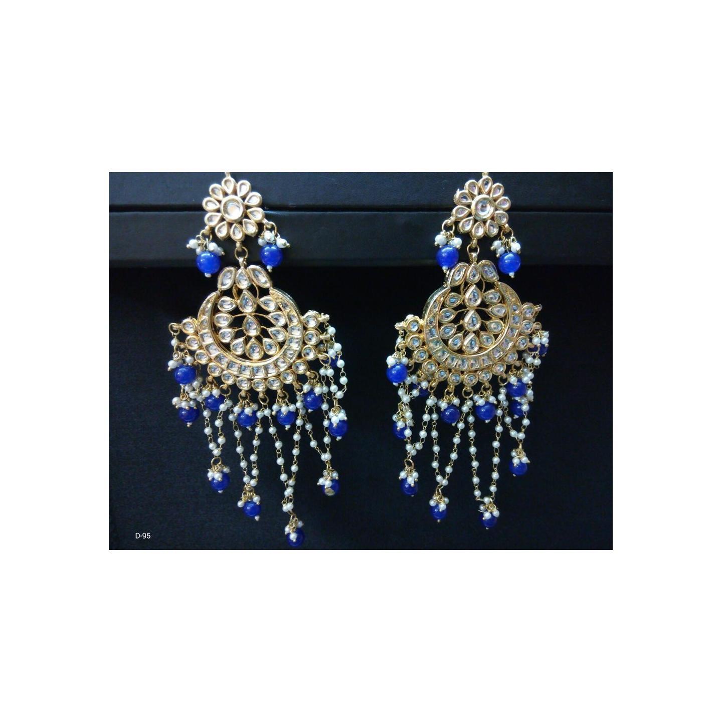 Kundan Earring 0163 Blue Onyx Pearl