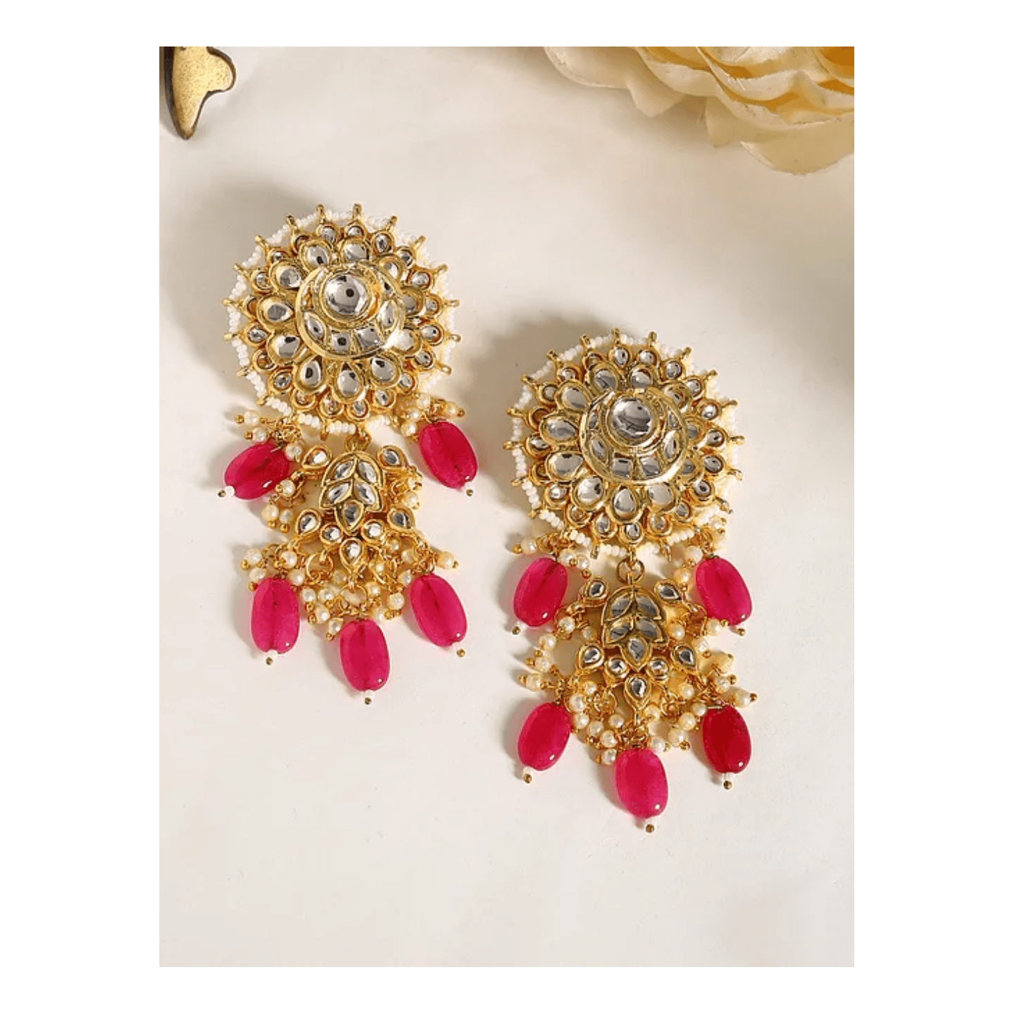 Pink Gold Tone Kundan Earring