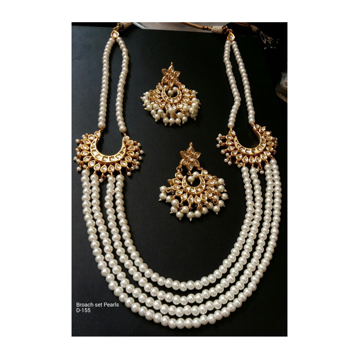 Multi Layer Pearl With Earring Kundan Broach