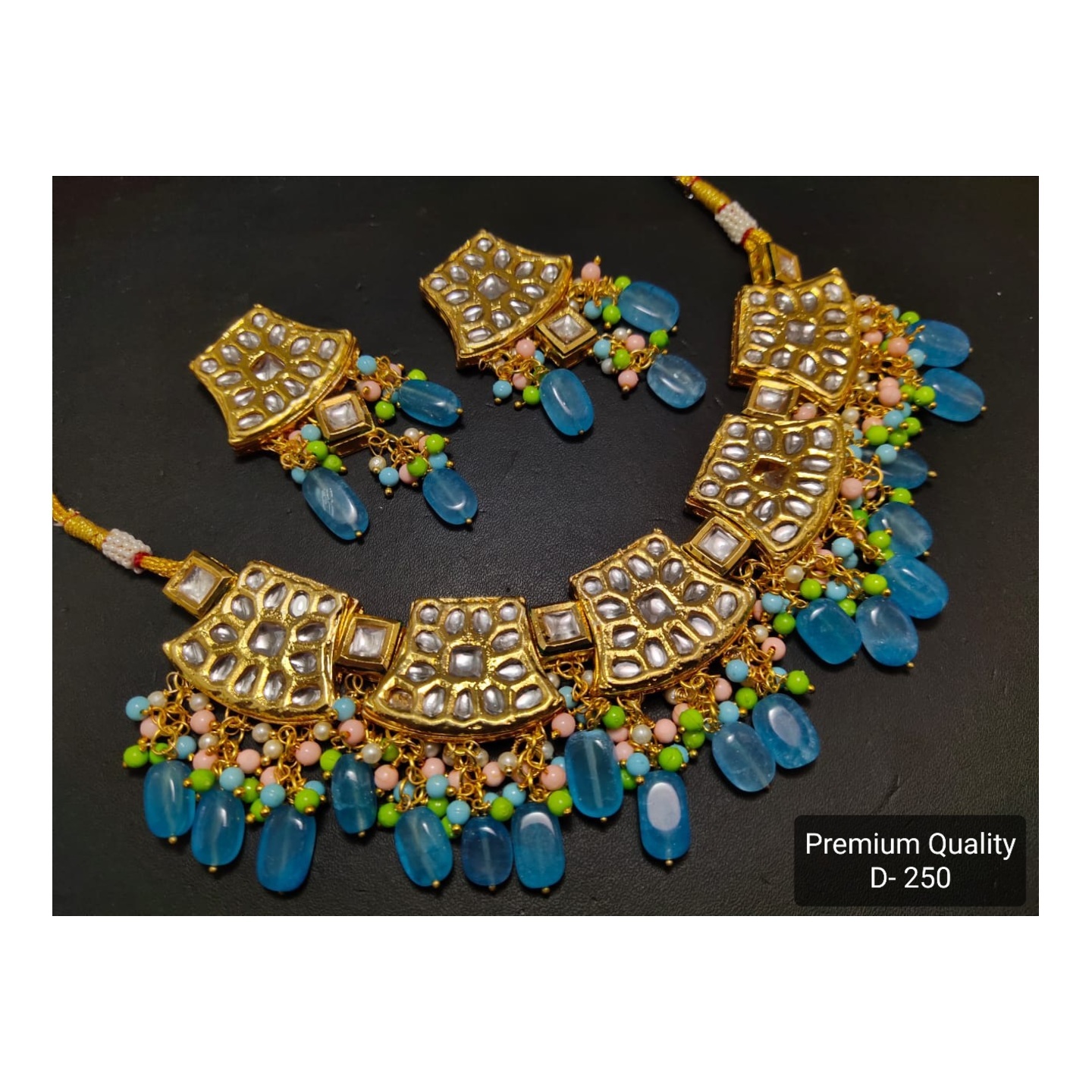 Kundan Choker Necklace Set Sky Blue Onyx Stone