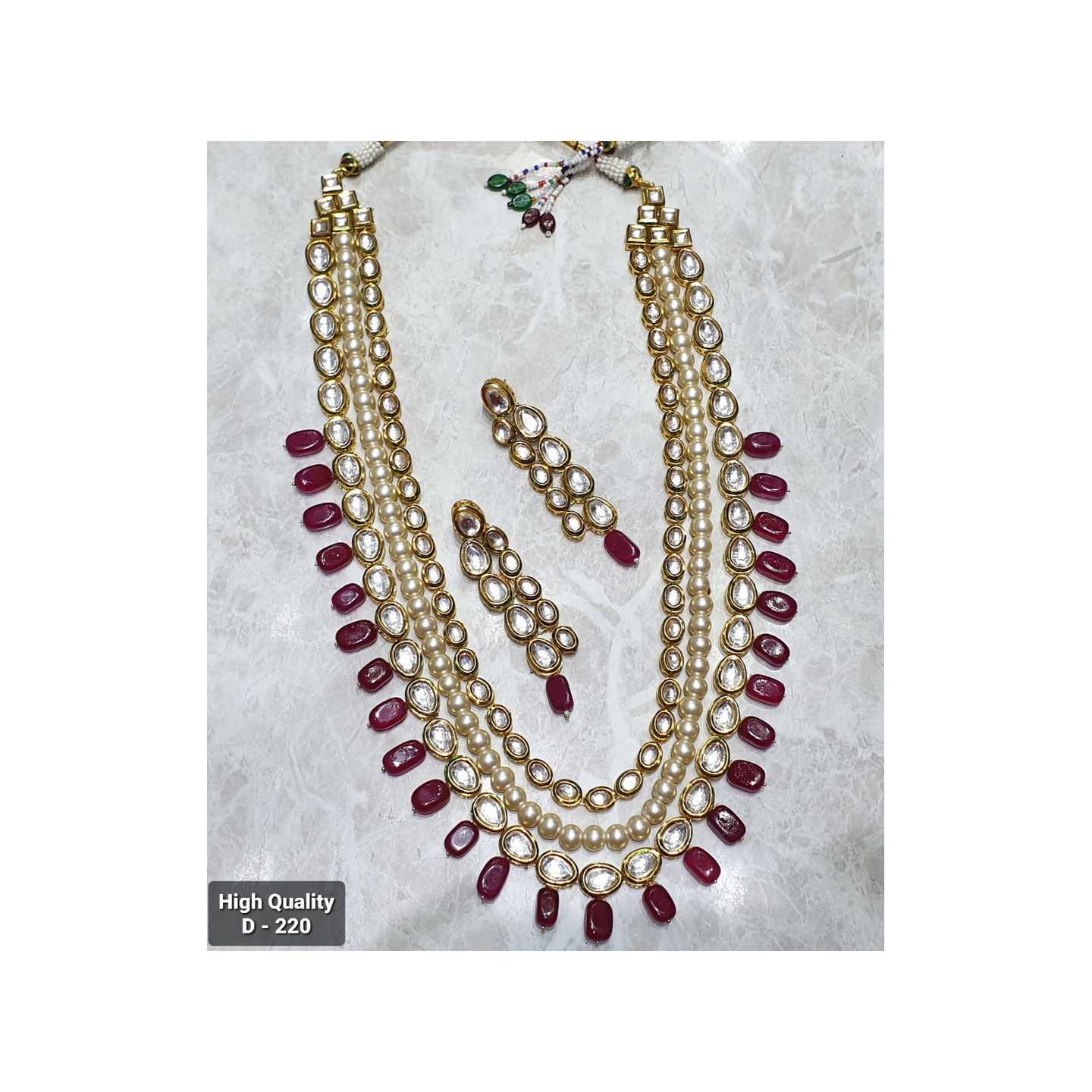 Kundan Necklace Long Set in Golden