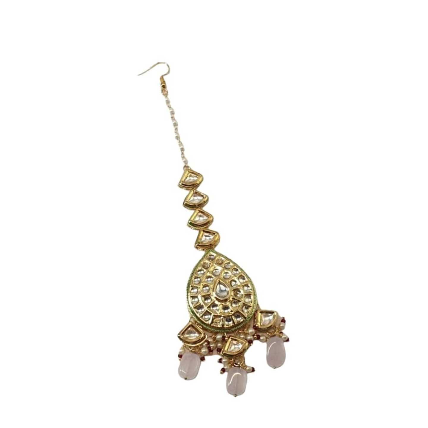 Pink Gold Tone Peach Kundan Tikka