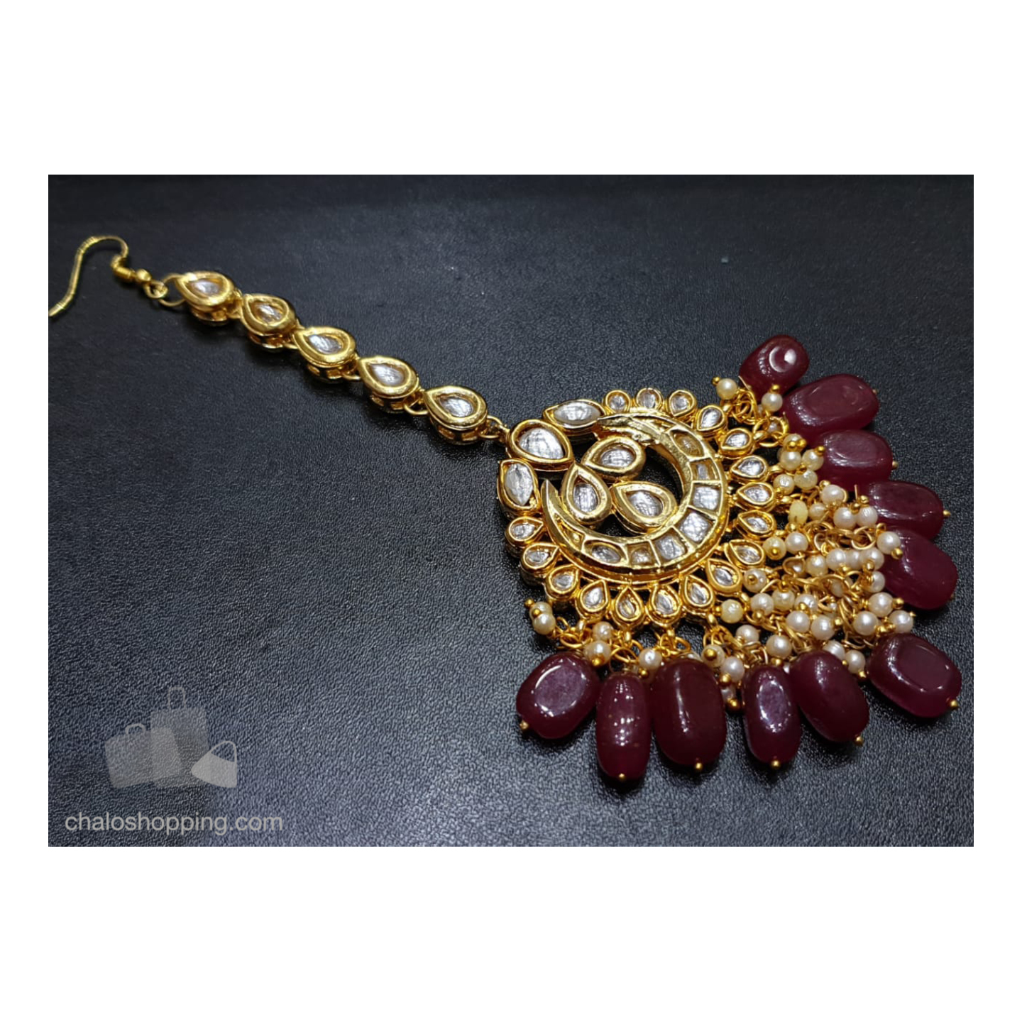 Red Agate Kundan Meena Tika