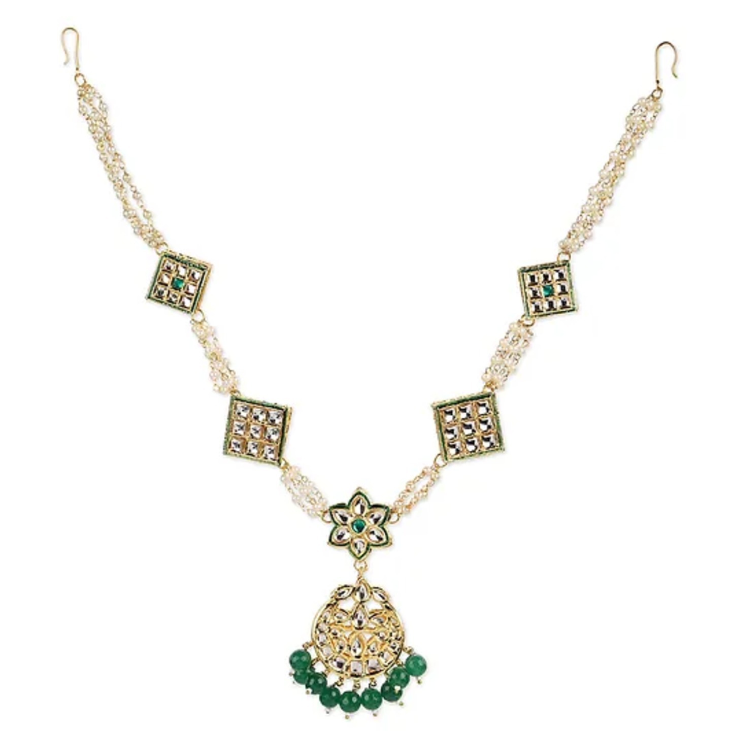 Green Gold Plated Kundan Mathapatti with Pearls