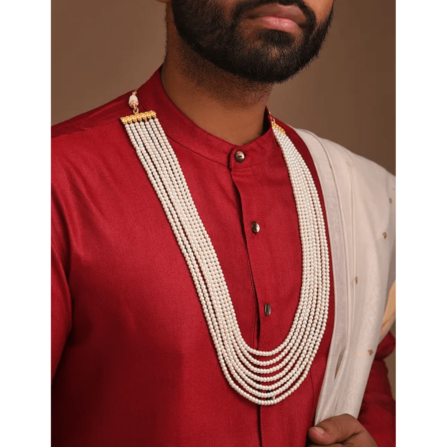 White Mini Pearl Multilayer Necklace for Men