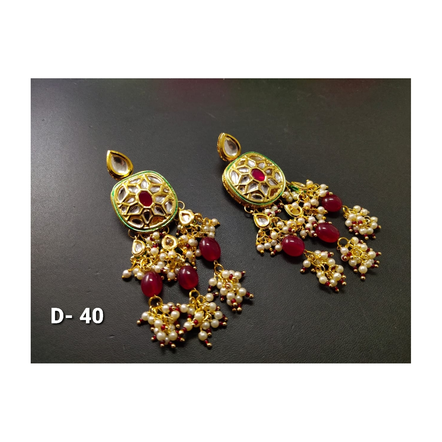 Kundan Earring 013 Ruby Red Pearl