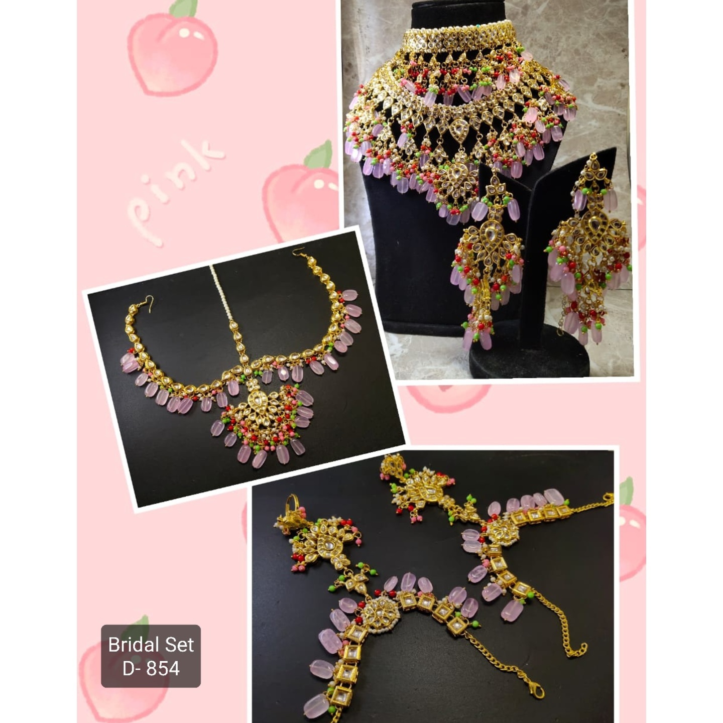 High Quality Kundan Polki Full Bridal Set with Light Blue