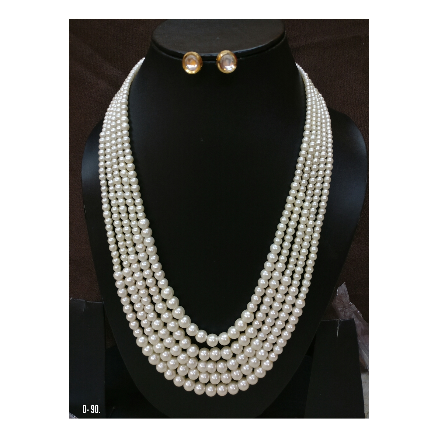 Multi 5 Layer Kundan Necklace Set White Onyx Pearl