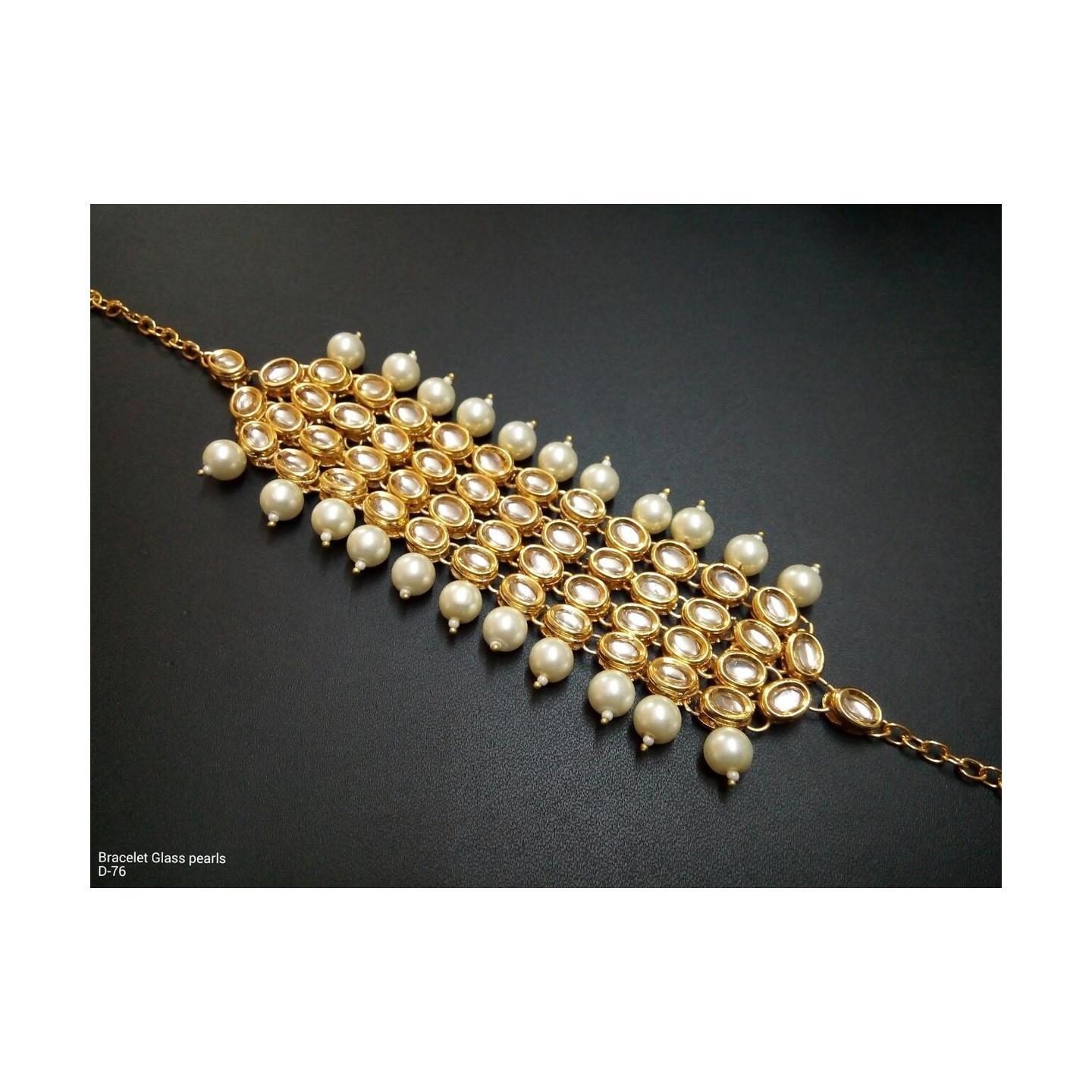 High Quality Kundan Bracelet White Pearl 036