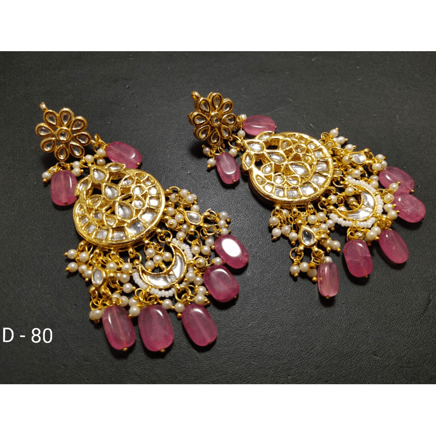 Pink Gold Tone Plated Kundan Earring Peals