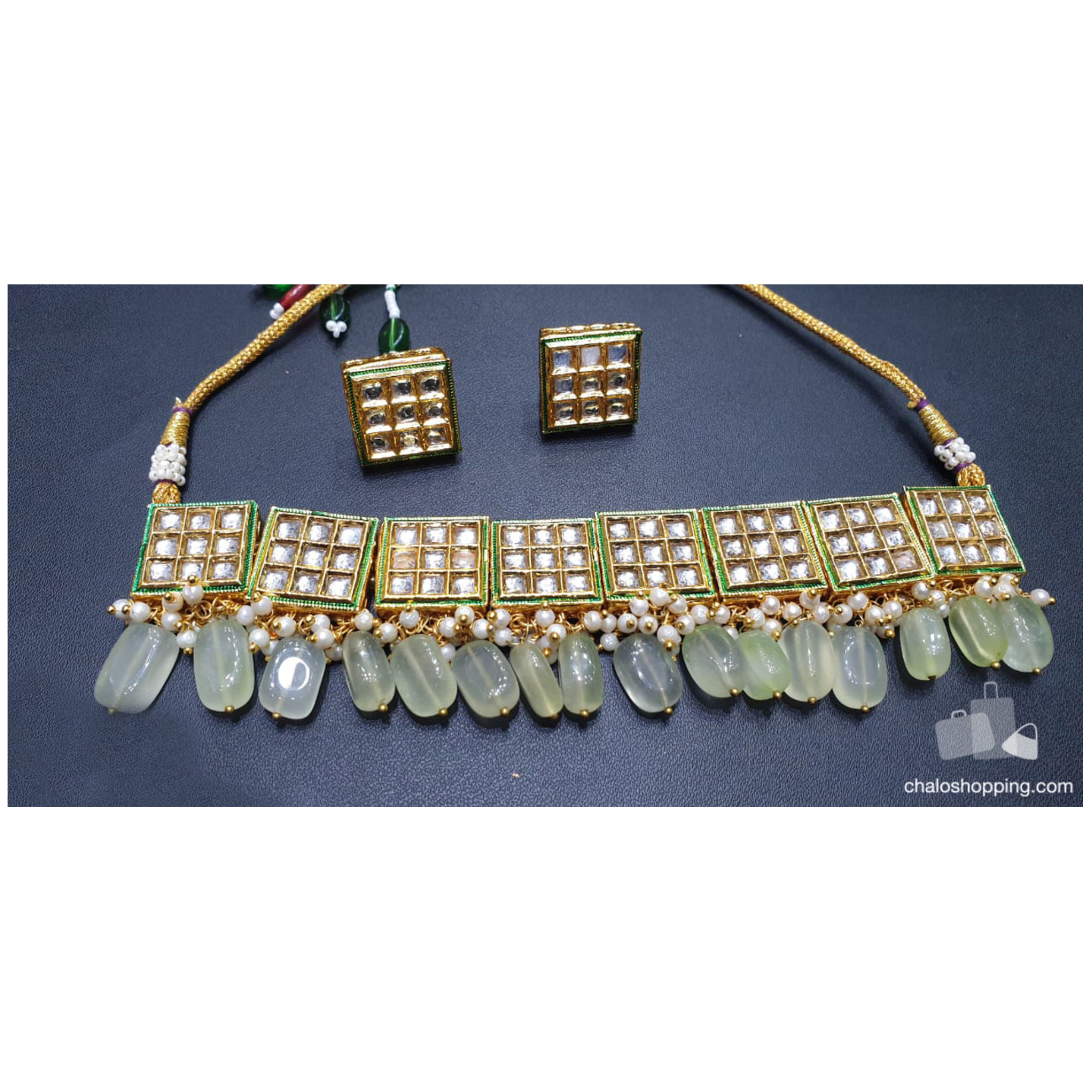 Kundan Inspired Choker Necklace Jade Green