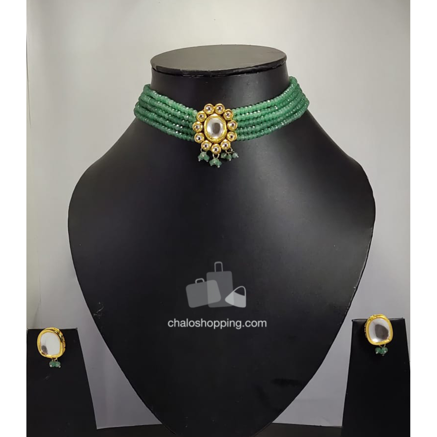 High Quality Kundan Jade Green Onyx Choker with Earrings