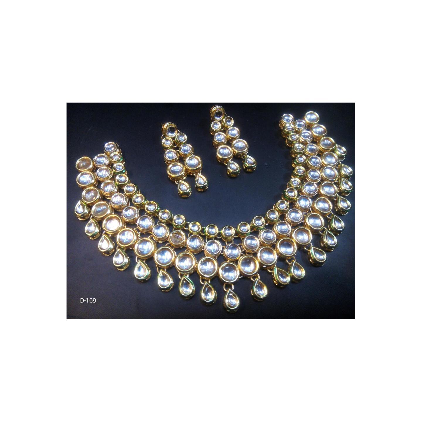 Kundan Choker With Earring Crystals Necklace  White Stone