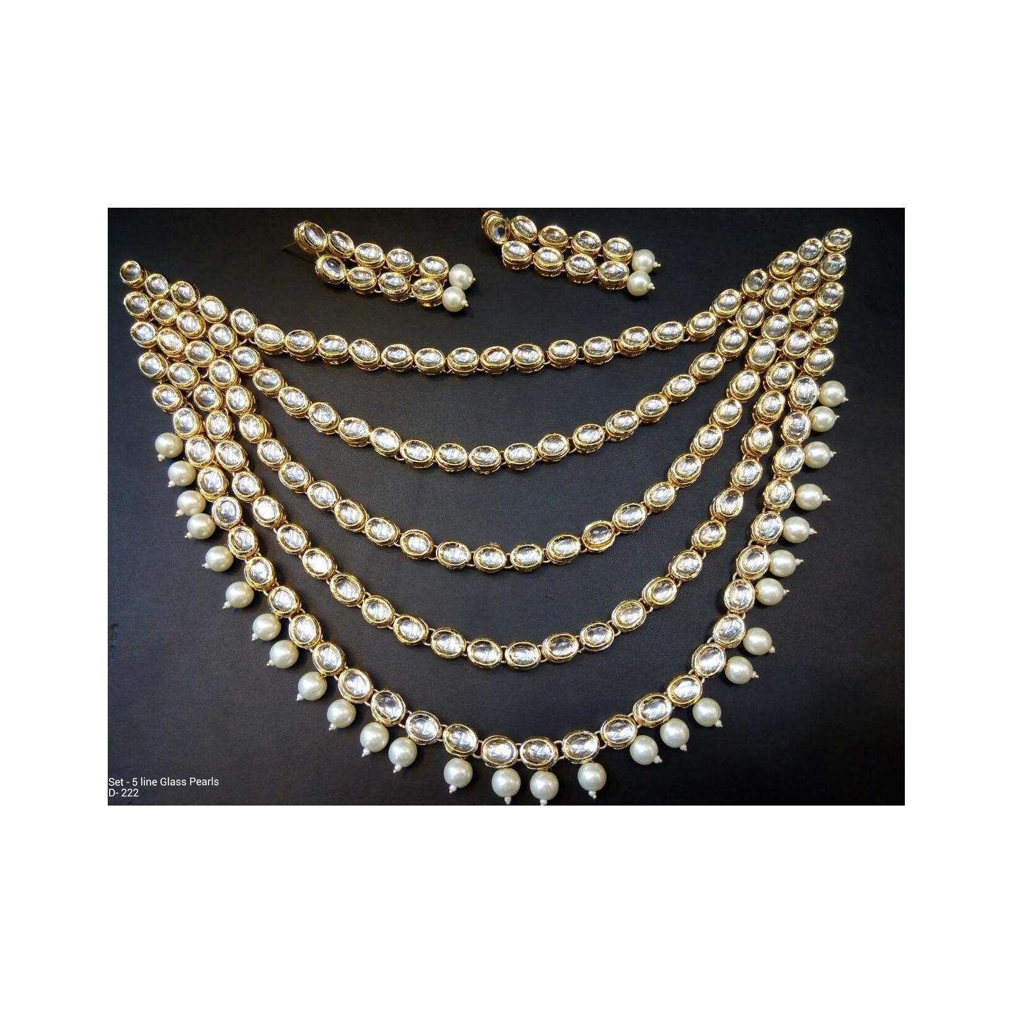 Multi Layer Pearl Kundan Necklace With Earring