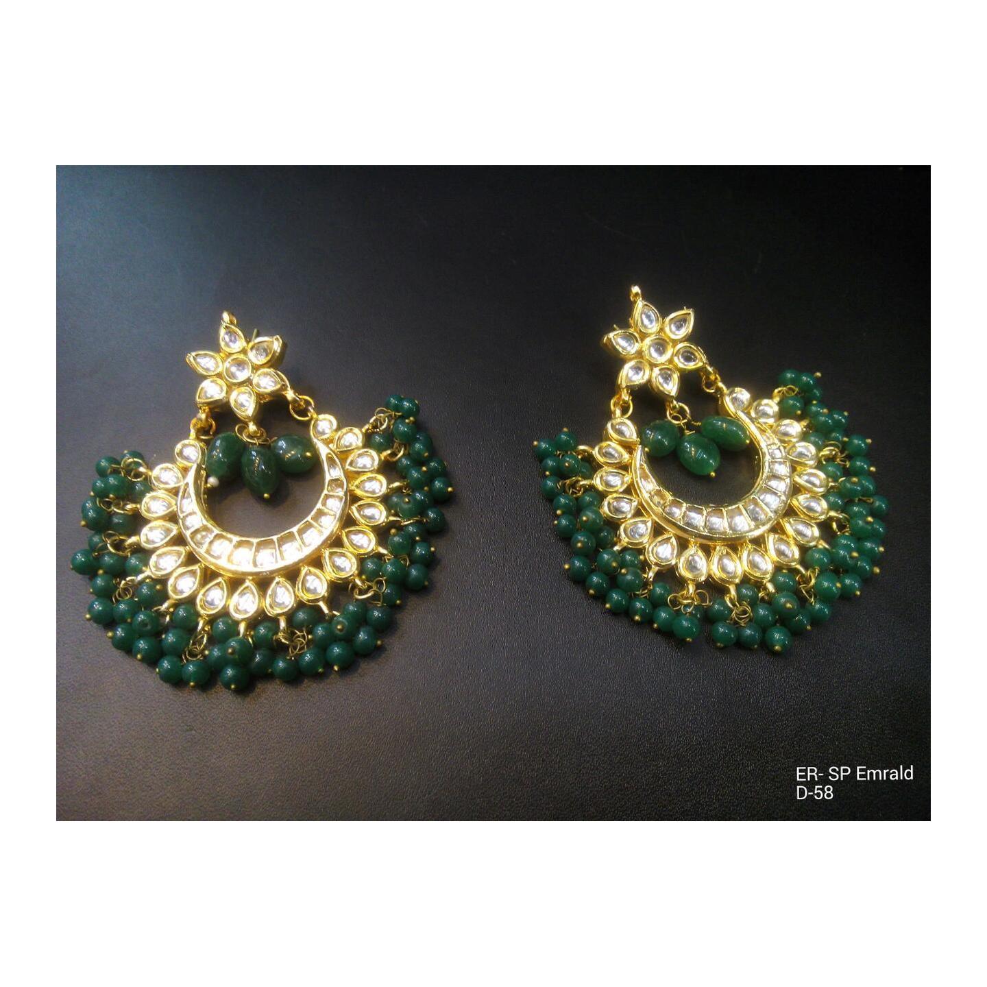 Kundan Earring Green Onyx Pearl