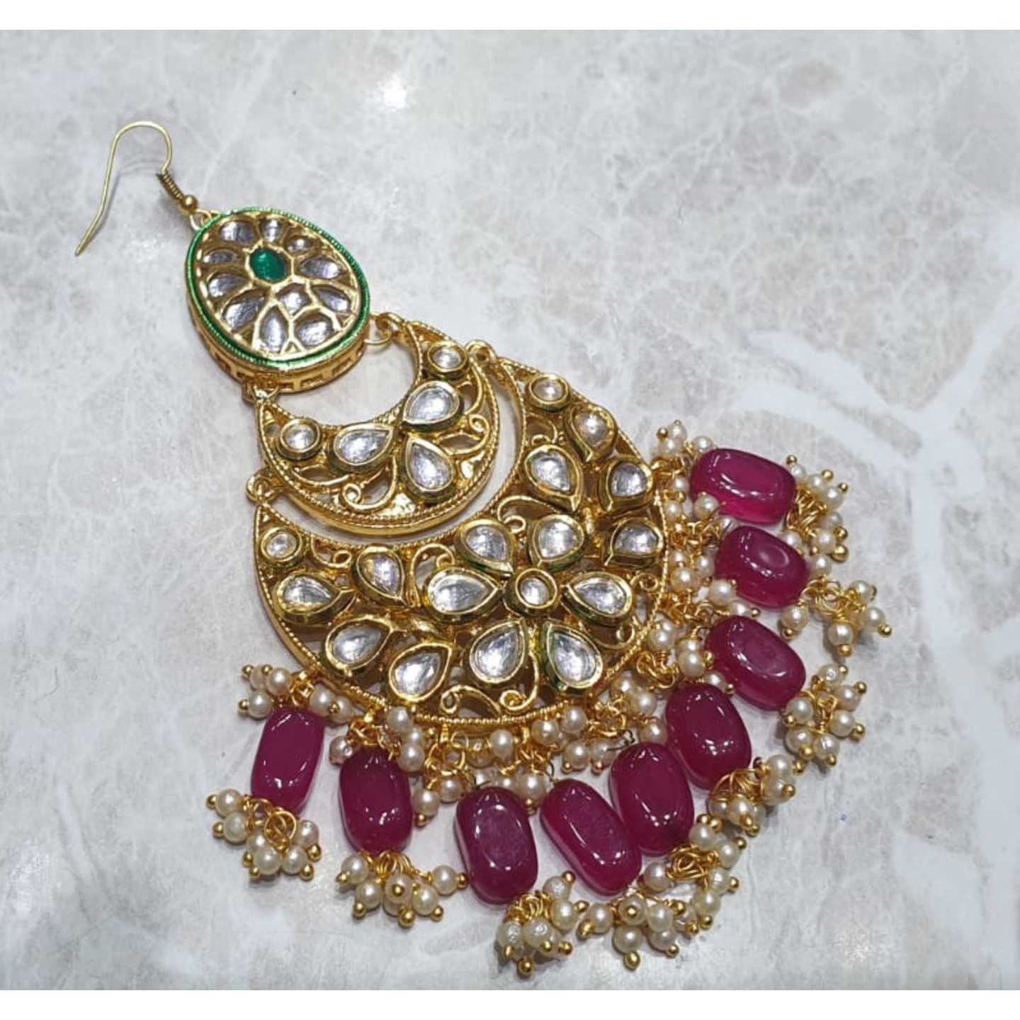 Gold Tone Kundan Jhumar Passa Pearls Stone