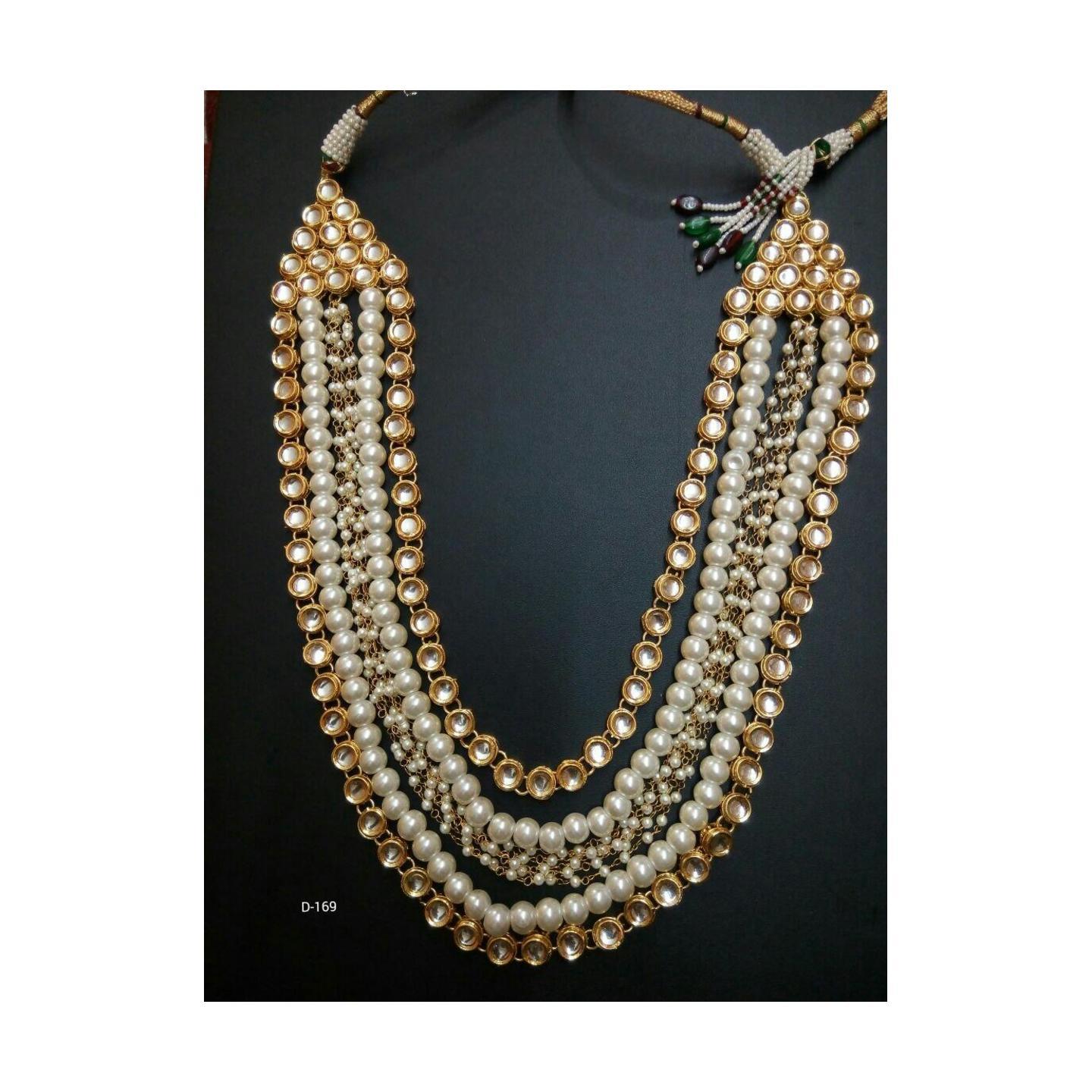 Multi Layer Kundan Long Set White Onyx Pearl
