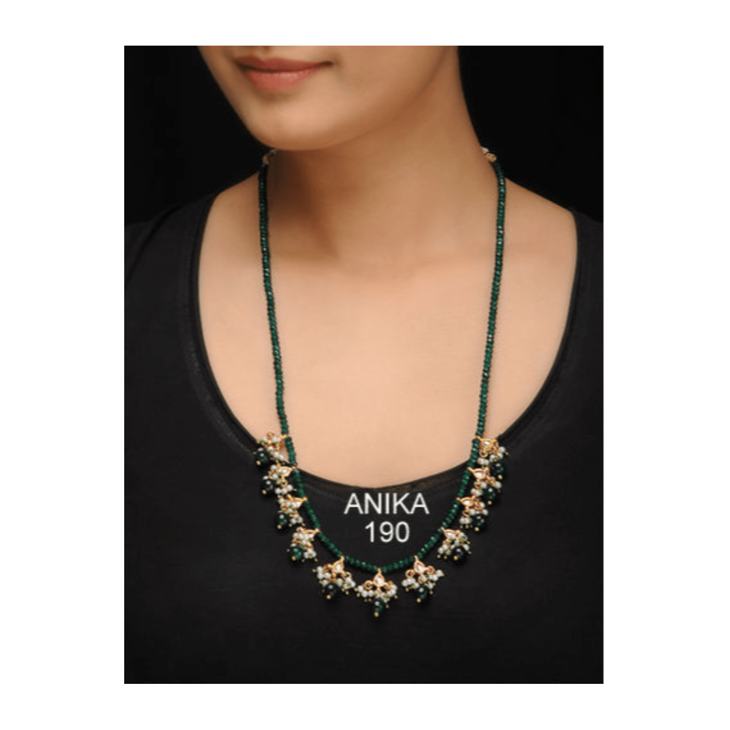 Kundan Long Necklace Green Onyx Pearl