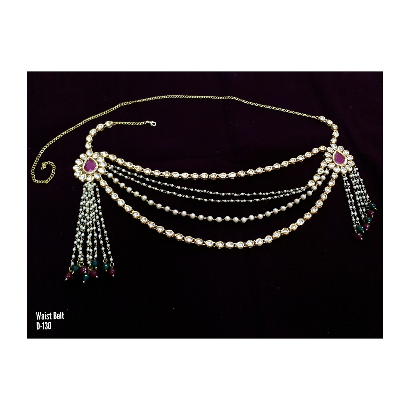 Kundan Waist Belt With White Faux Pearl  