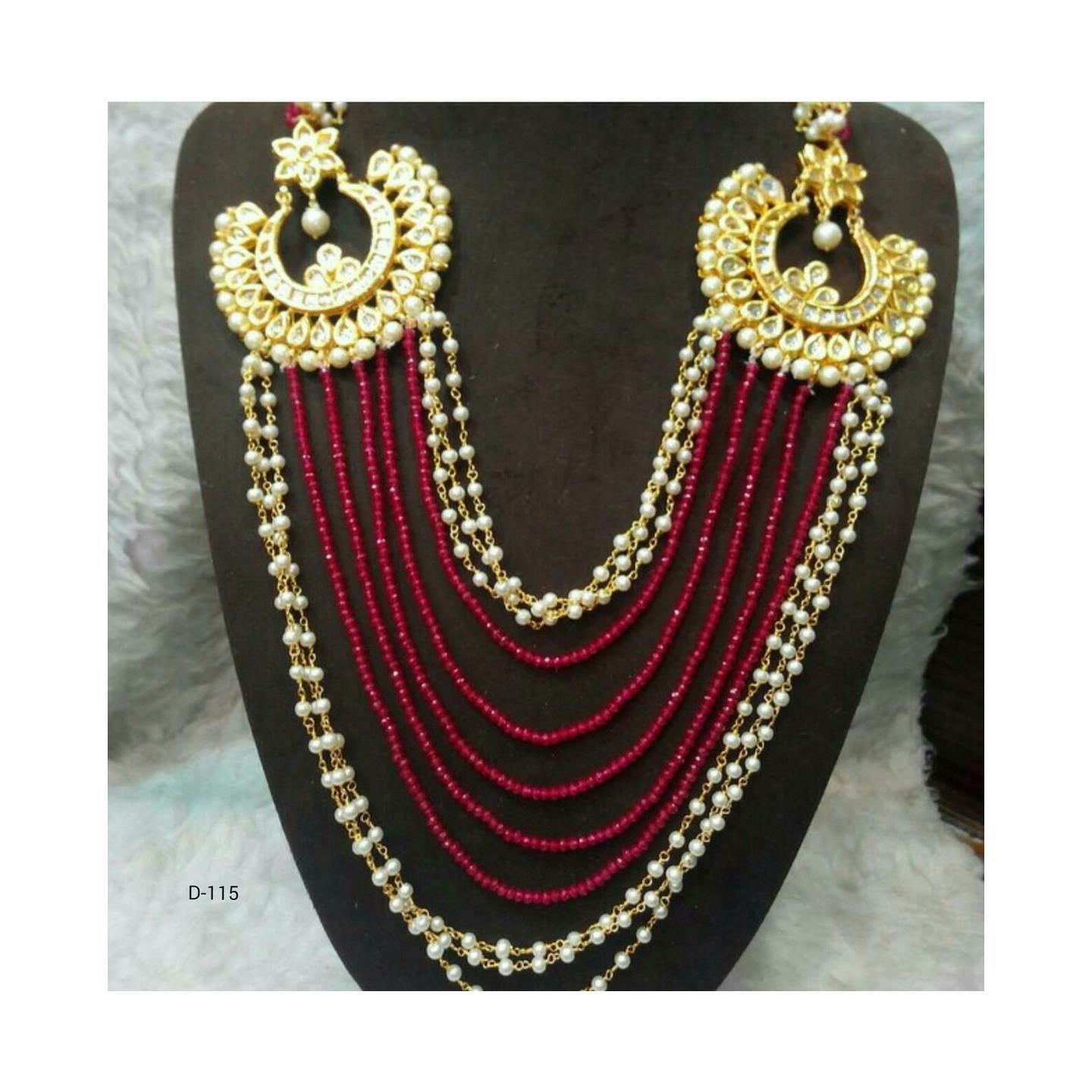 High Quality Kundan Inspired Fuscia Onyx Necklace Set