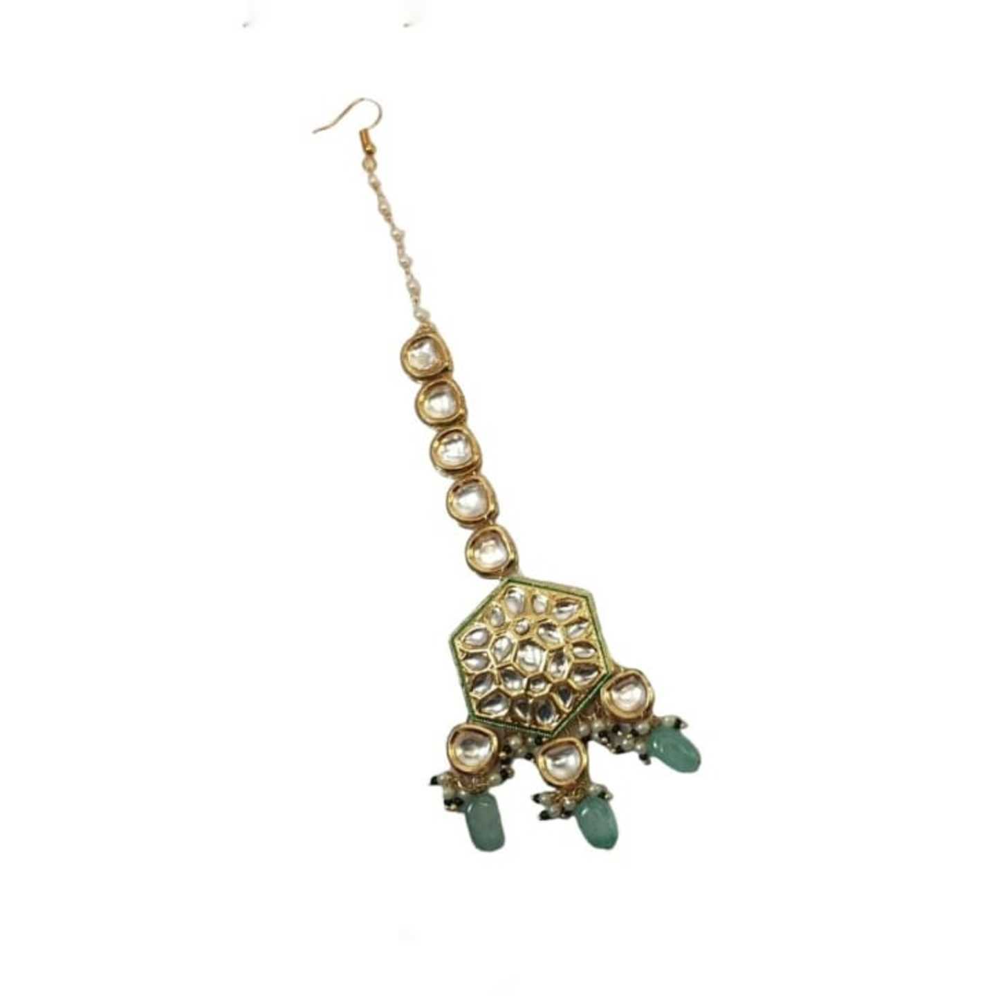 Green Gold Tone Kundan Tikka 04