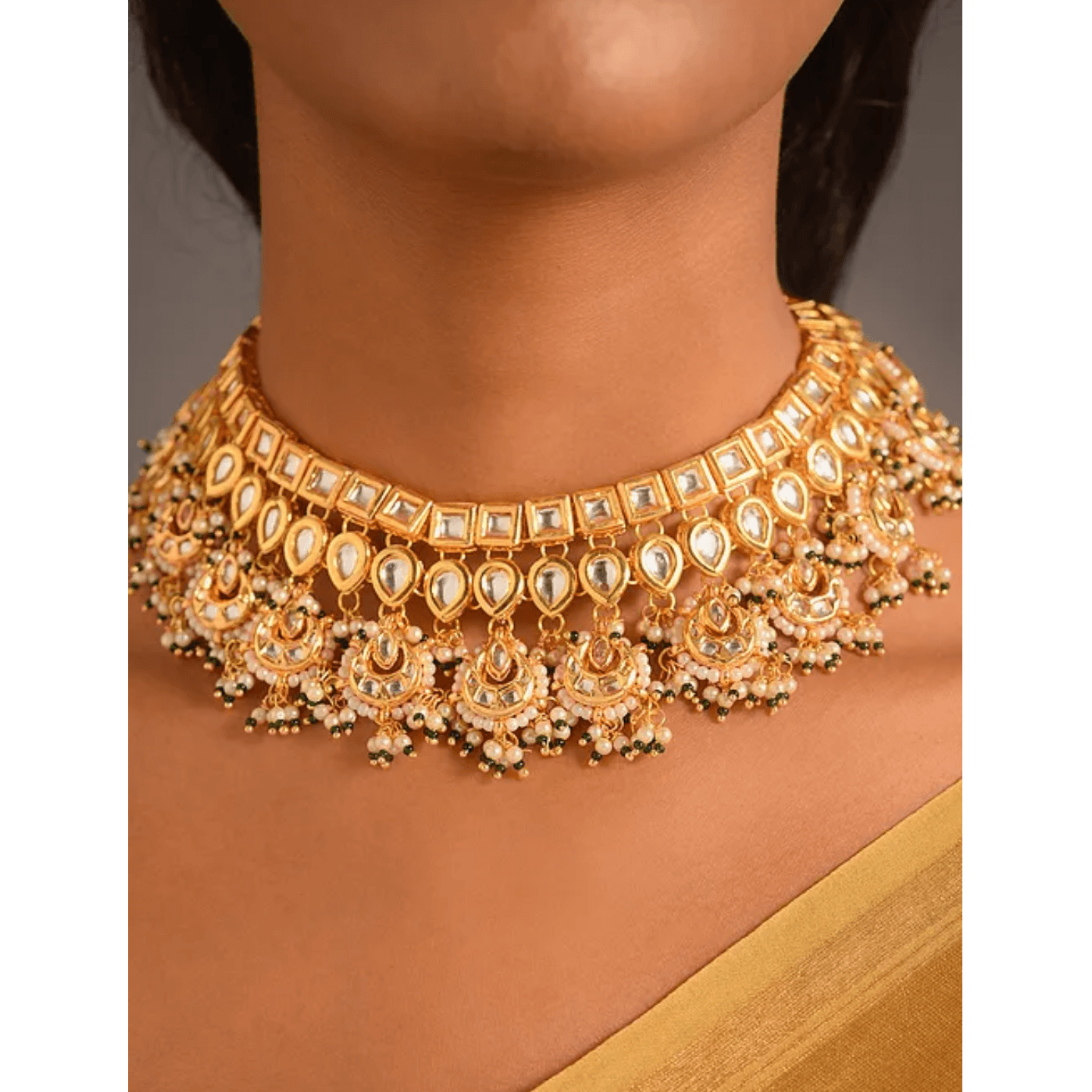 White Gold Tone Kundan Necklace Set
