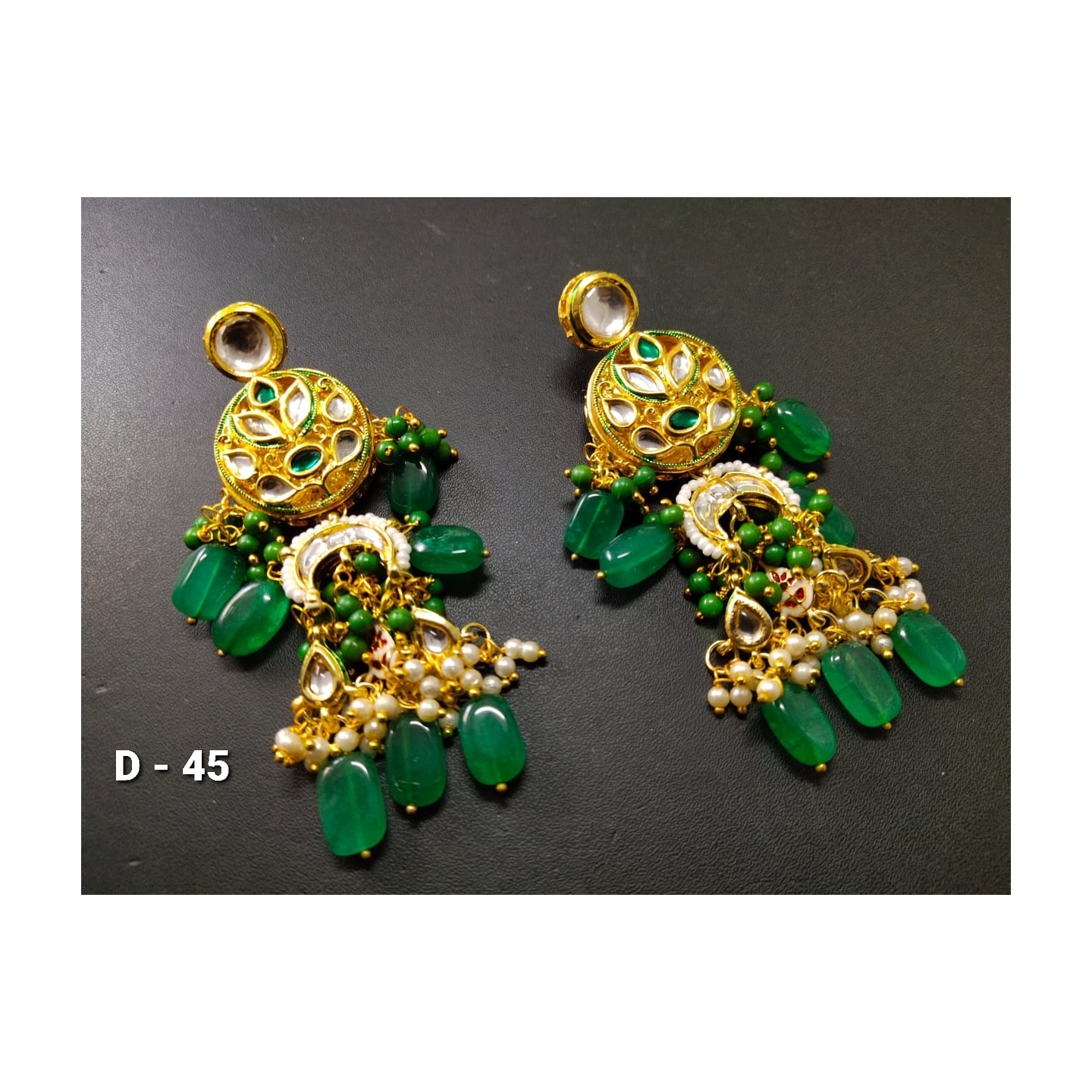 Kundan Emerald Green Stone Fulkari Earring