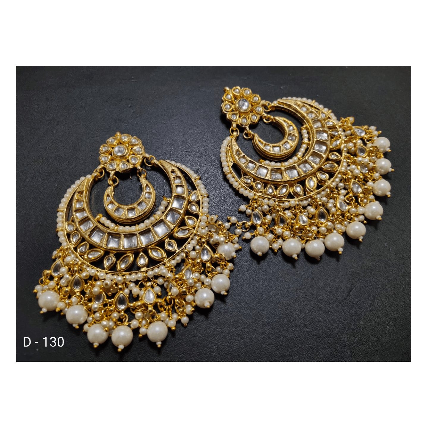 Gold Tone Plated Kundan Earring With Pearls