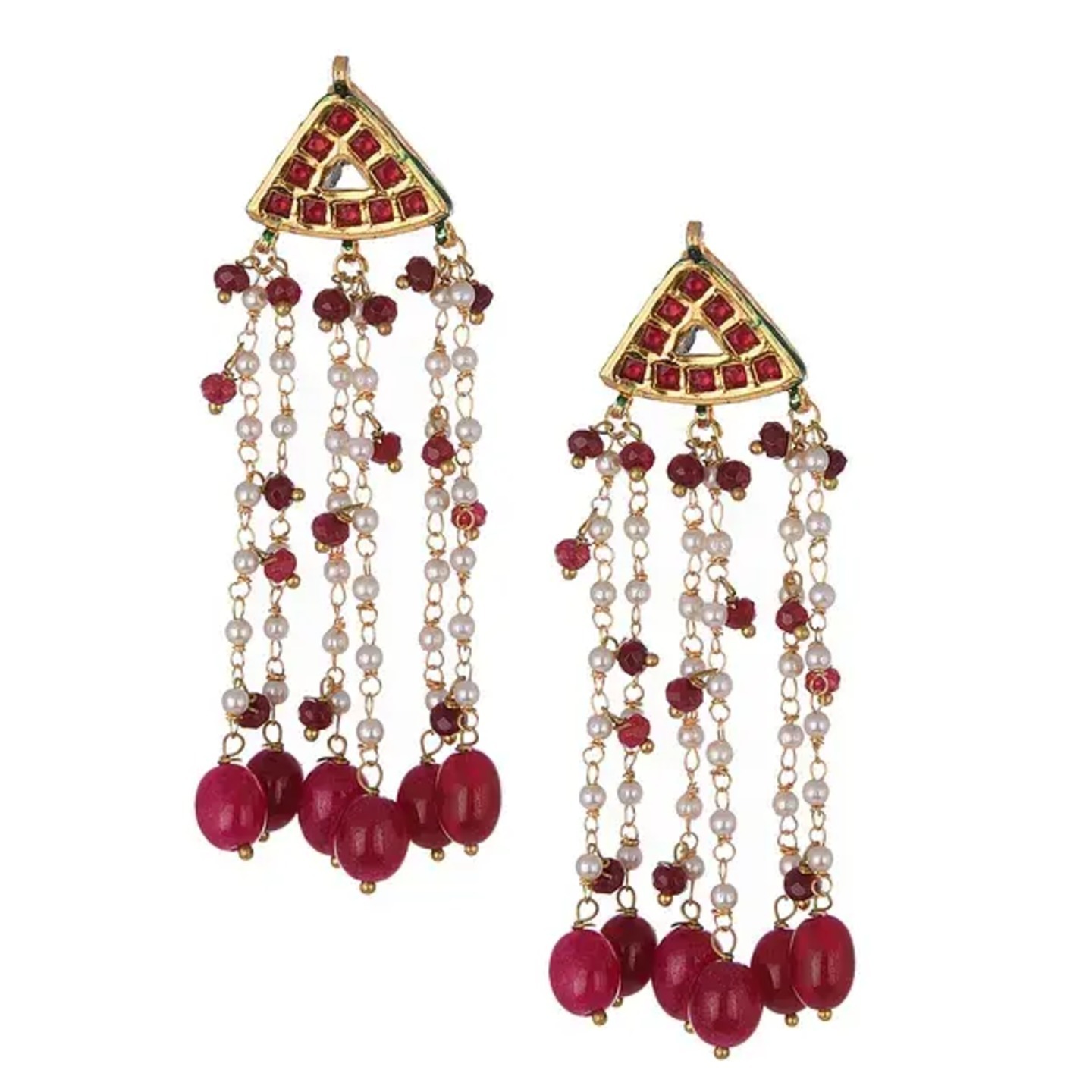 Red Gold Tone Kundan Earring Onyx Pearls