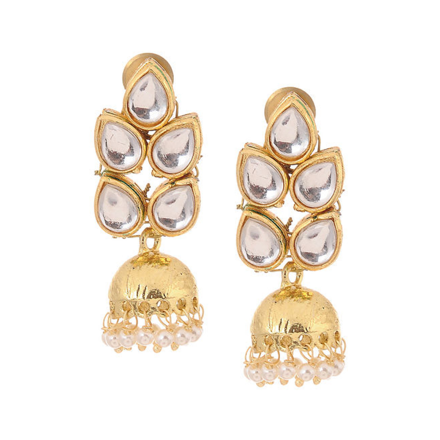 Kundan Pearl Golden Jhumki