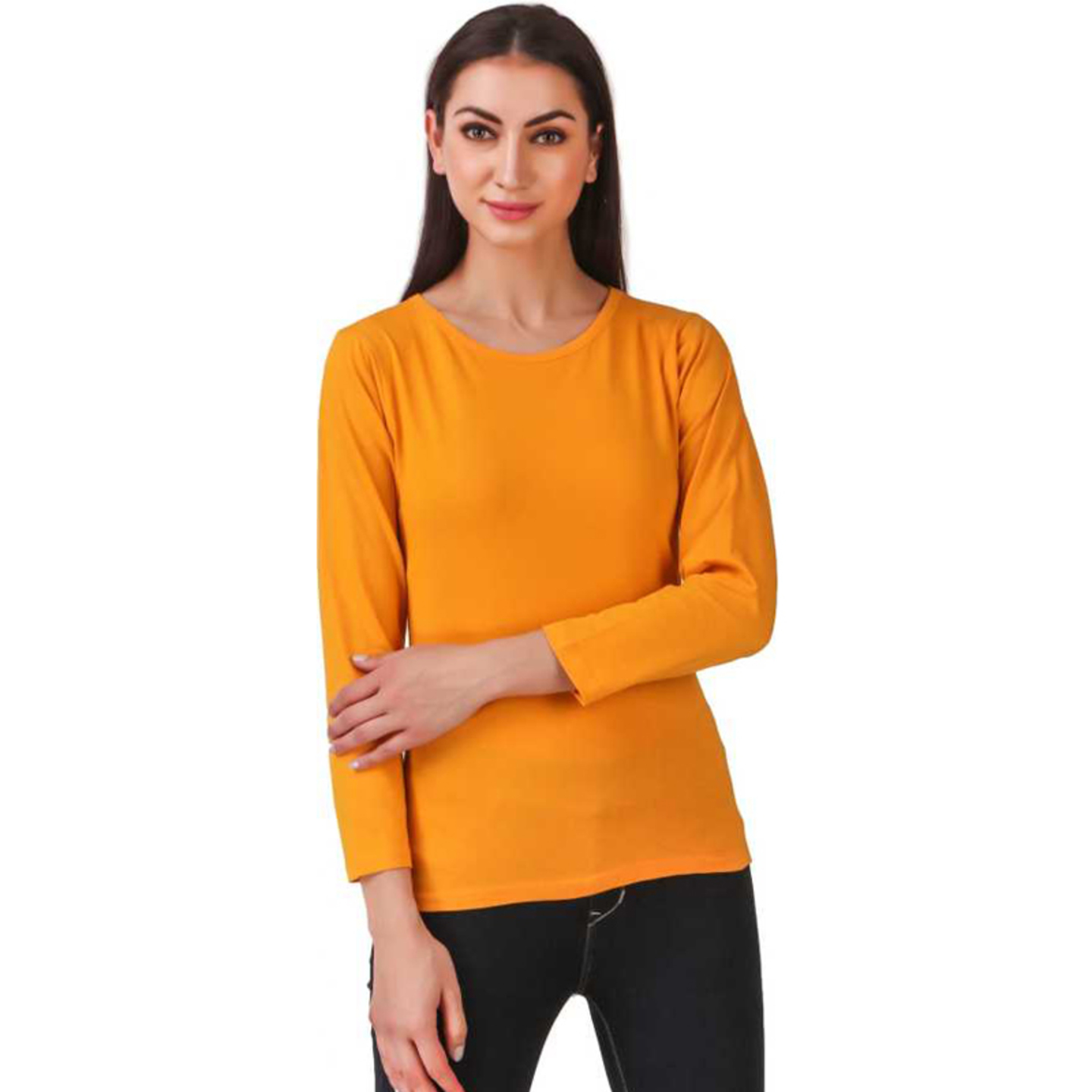 Paretto Yellow Full Sleeves Cotton T-shirt for Women
