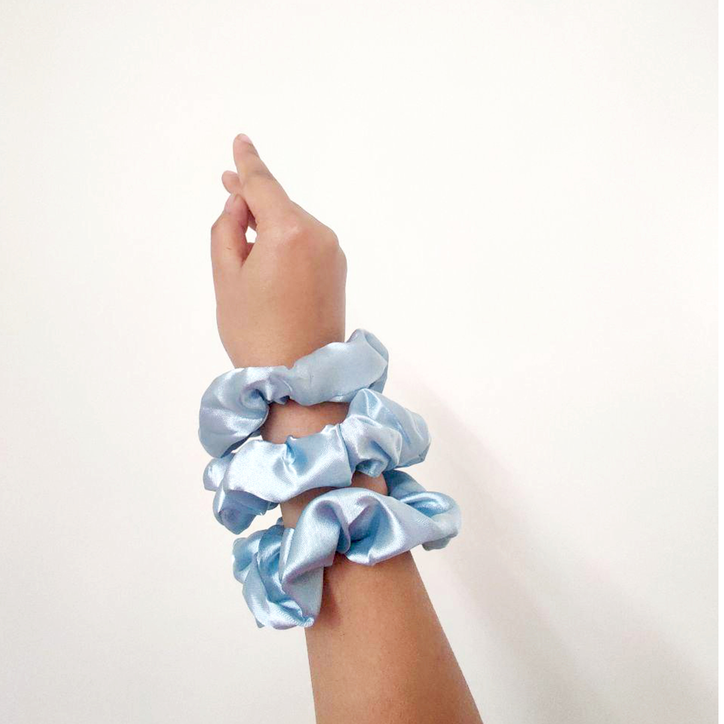 Paretto Premium Sky Blue Color Satin Hair Scrunchies Ties Pack of 3 for Women and Girls