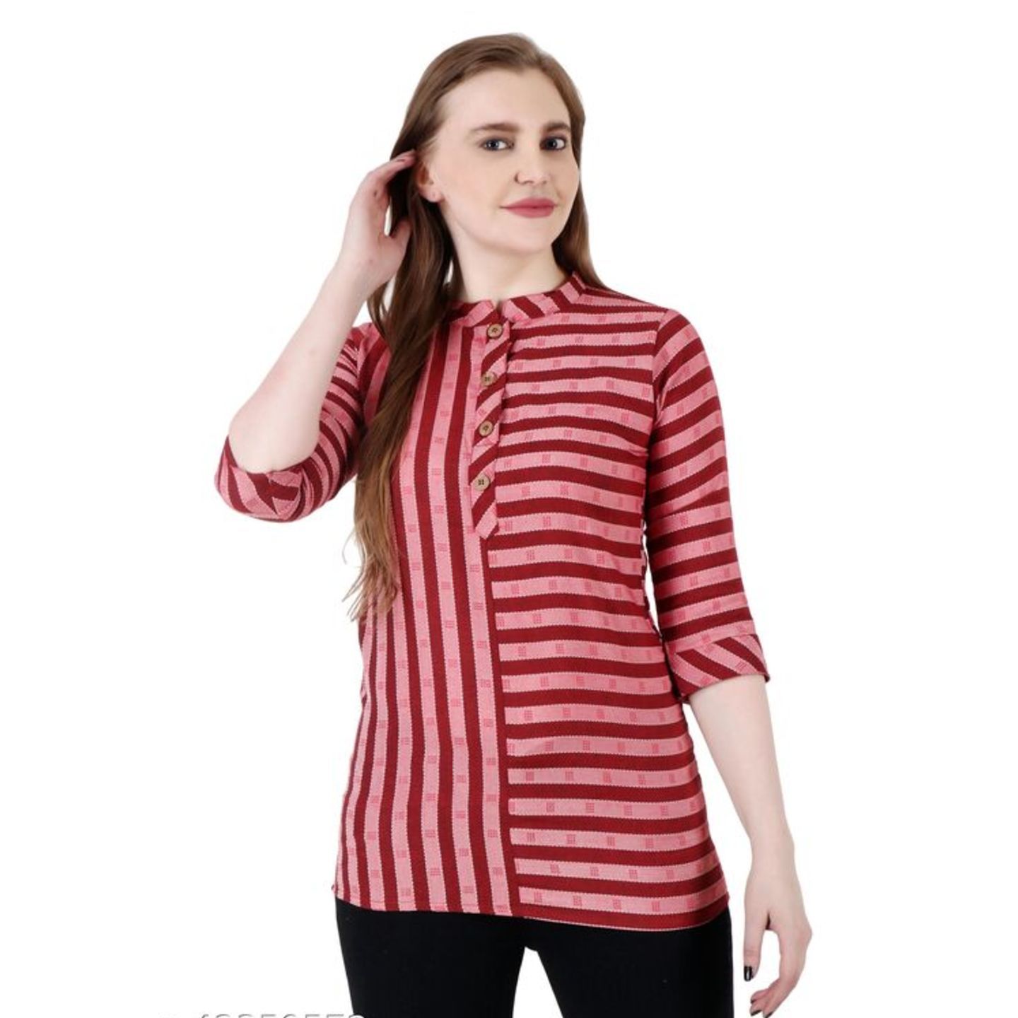 Paretto Womens KHADI COTTON Shirt Red Stripes  Limited Edition