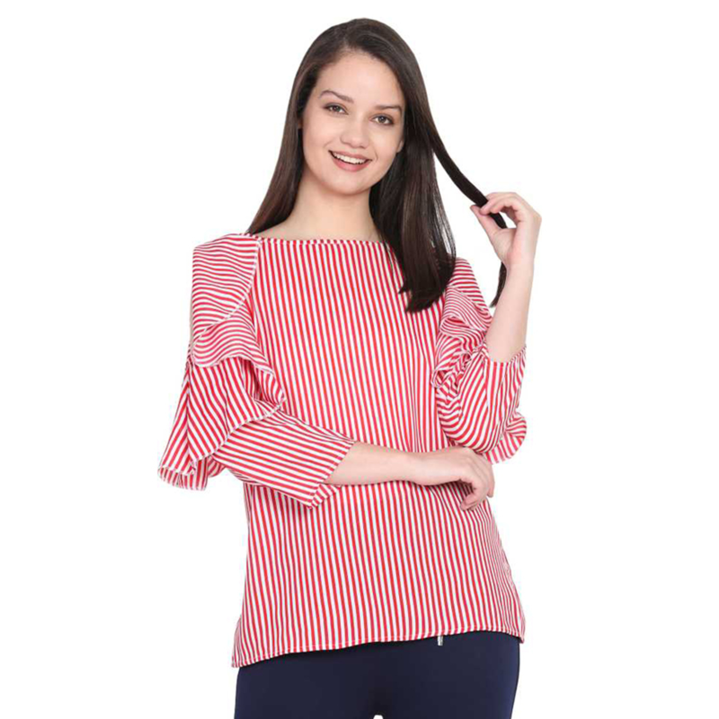 Paretto Red Cotton Stripe Top for Women
