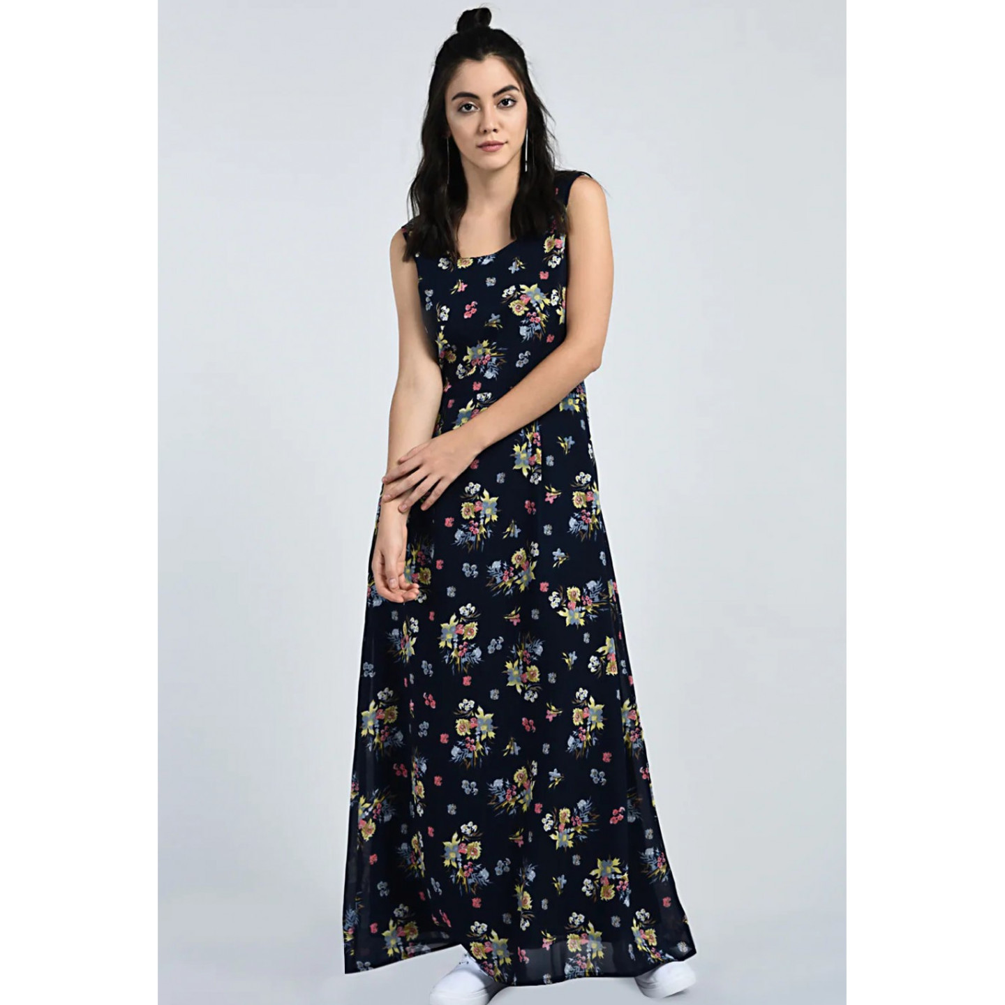 Paretto Black Printed Floral Maxi Dress for Women