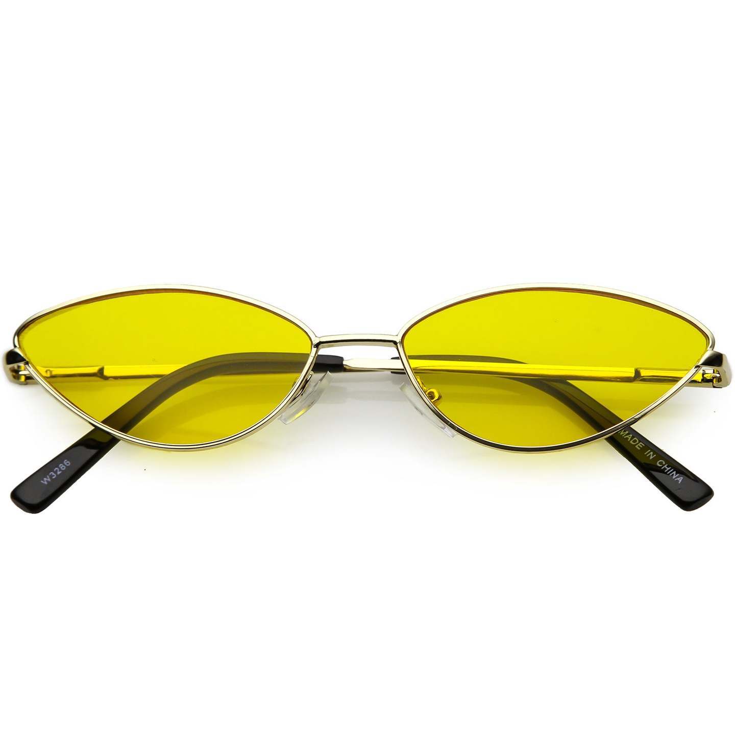 RETRO SMALL METAL CAT EYE SUNGLASSES FOR WOMEN YELLOW COLOR TINTED LENS