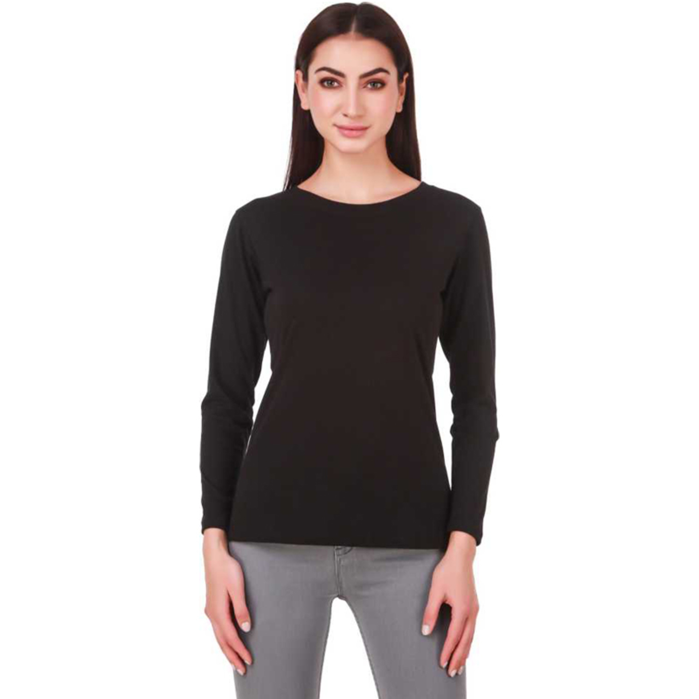 Paretto Black Full Sleeves Cotton T-shirt for Women