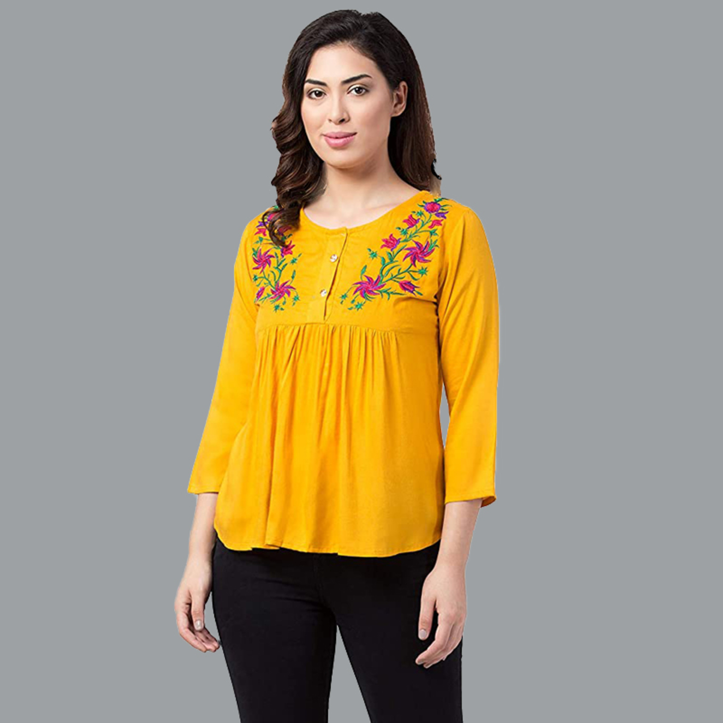 Paretto Detailed Embroidered Mustard Yellow Top  Limited Edition