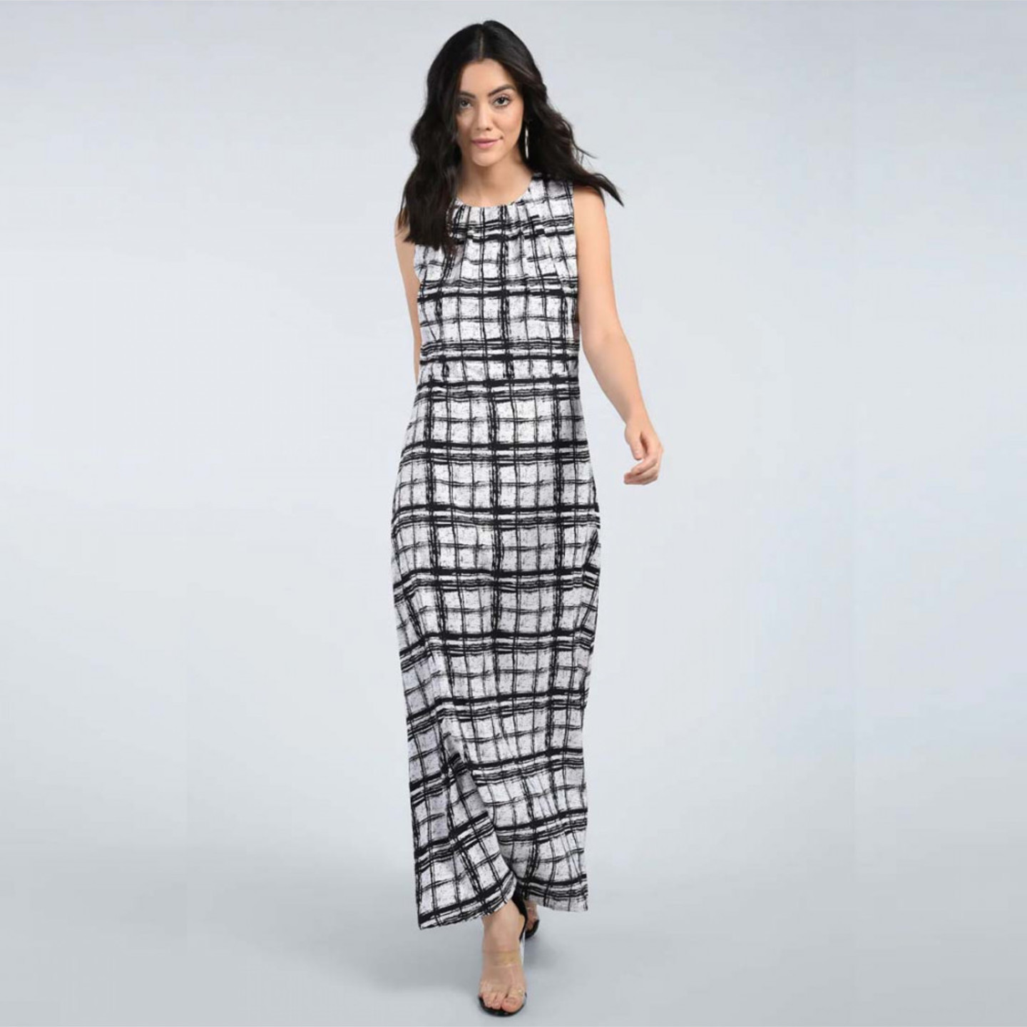 Paretto Pleated Checkered Maxi Dress for Women