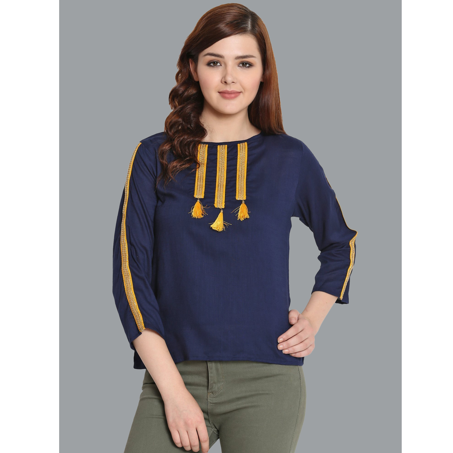 Paretto Navy Blue Top with Patch Detailing  Limited Edition