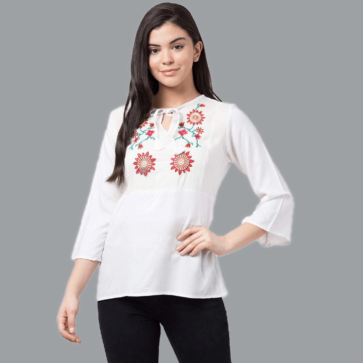 Paretto Floral Detail Embroidered White Top  Limited Edition