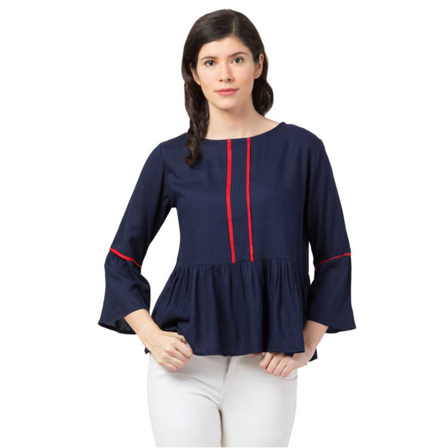 Paretto Navy Blue Rayon Top for Women