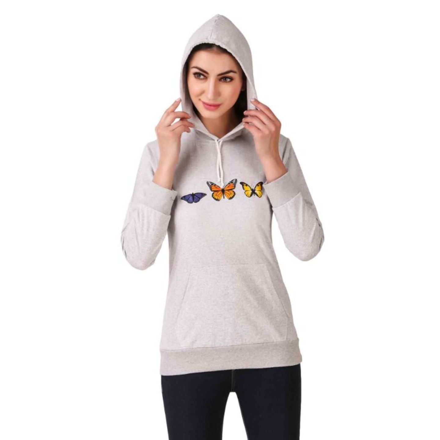 Paretto Light Grey Printed Hoodie for Women