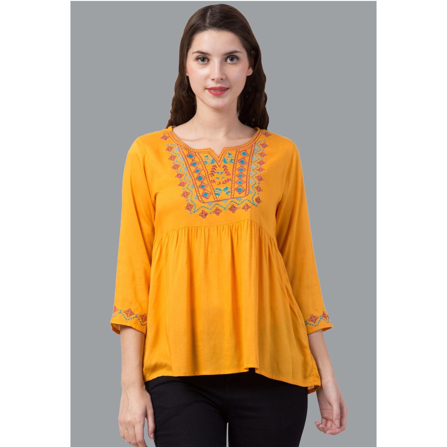 Paretto Detailed Embroidered Mustard Yellow Top  Limited Edition