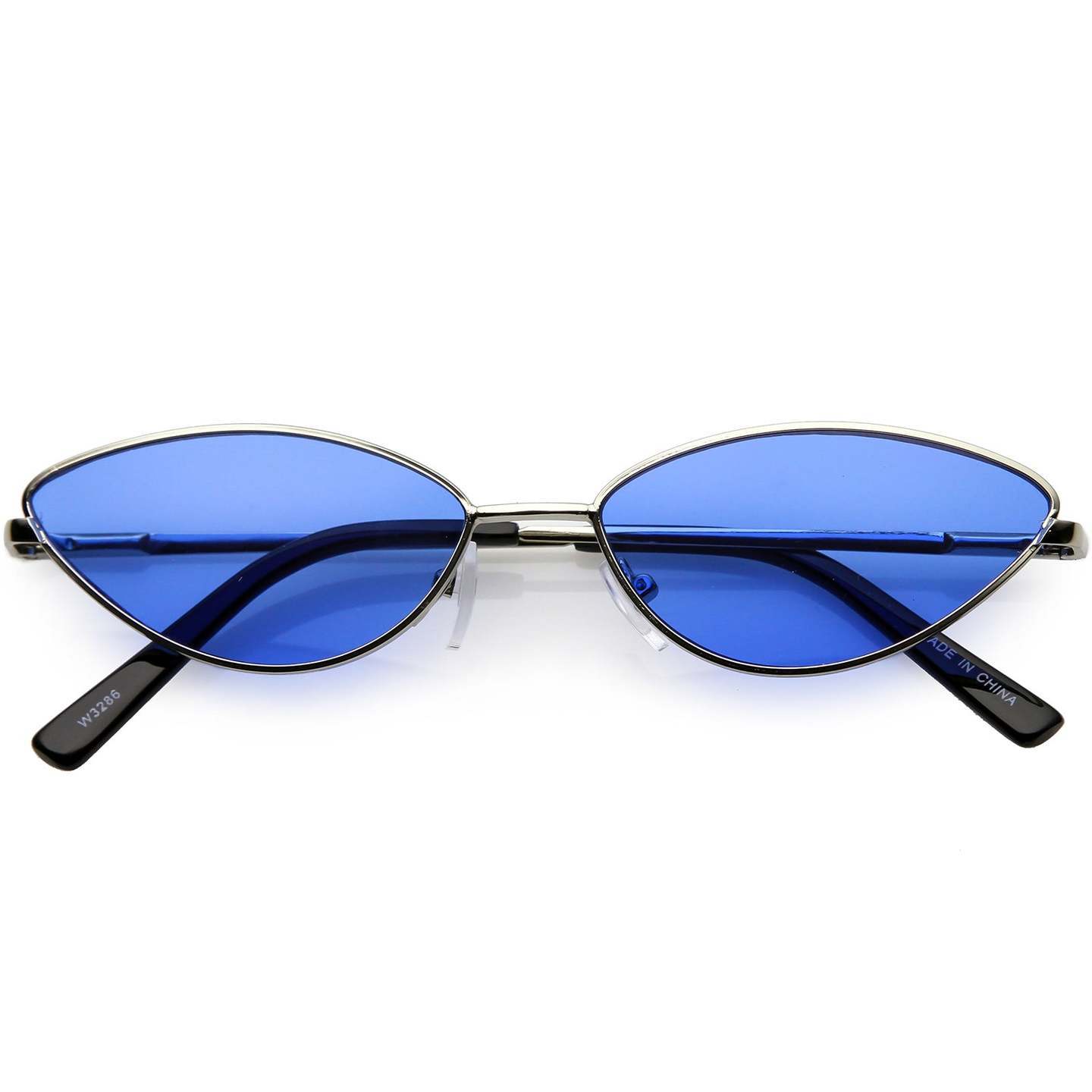 RETRO SMALL METAL CAT EYE SUNGLASSES FOR WOMEN BLUE COLOR TINTED LENS