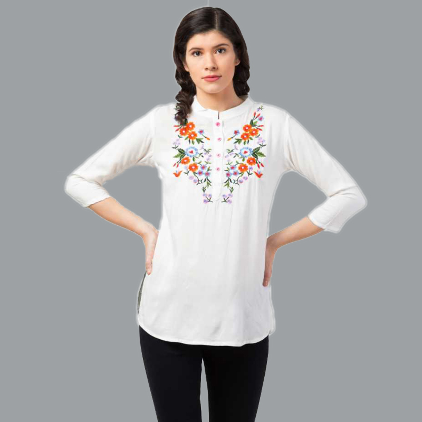 Paretto White Detailed Embroidered Tunic Top  Limited Edition