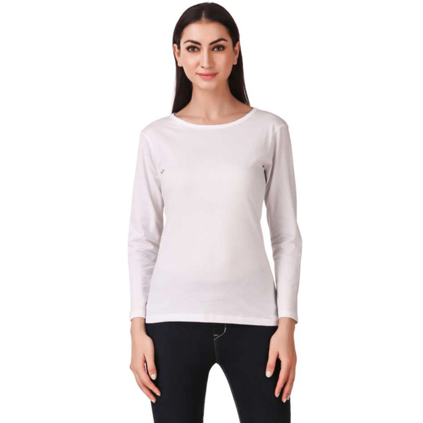 Paretto White Full Sleeves Cotton T-shirt for Women